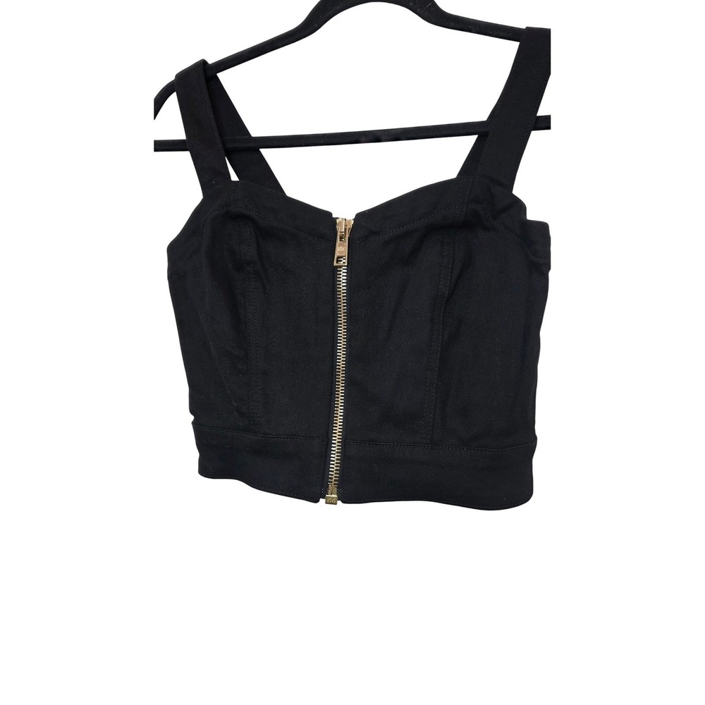 7 For All Mankind Denim Bustier Crop Top Women's S Black Zip Front Corset